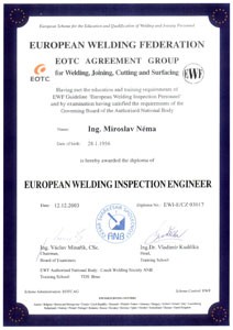 Diplom evropského svářečského inženýra – kontrolora